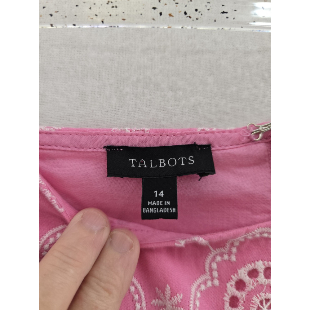 Talbots Pink Eyelet Midi S Sleeve Embroidered Summer Dress. Ladies Size 14 - Picture 7 of 12